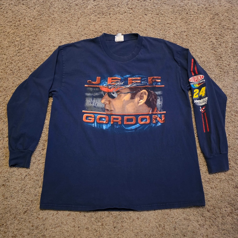 Mens Chase Authentics Jeff Gordon 24 NASCAR Long Sleeve Navy Blue Shirt XL